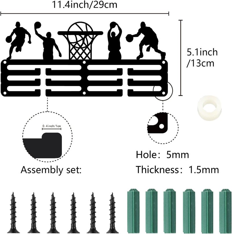 CREATCABIN Basketball Medal Holder Medal Hanger Rack Display Hanging Awards Wall Mounted Room Decor 3 Lines Design Hold 60+ Medals Gift for Basketball Athletes Race Competition Winner 11.4x5.1 Inch - Image 2